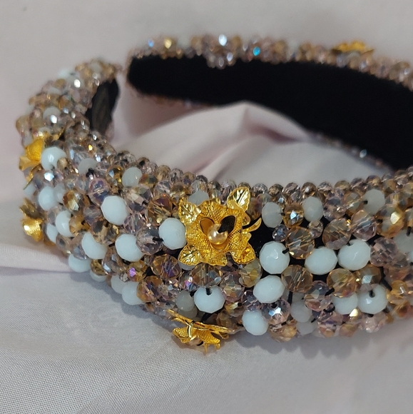 Gold Rose Crystal & Beaded Headband. NWOT. - Picture 1 of 8
